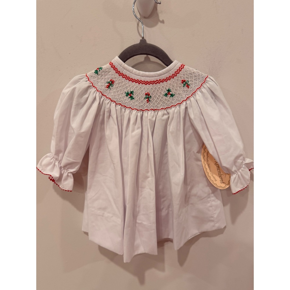 Amanda Remembered 12M Smocked Christmas Dress Holly Candy Cane NWT Handmade